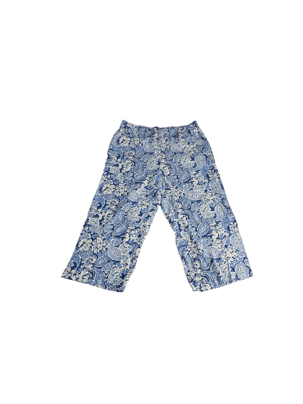 J.Jill XL Blue Paisley Wide Leg Cropped Pants Pull On Boho Coastal Grandma